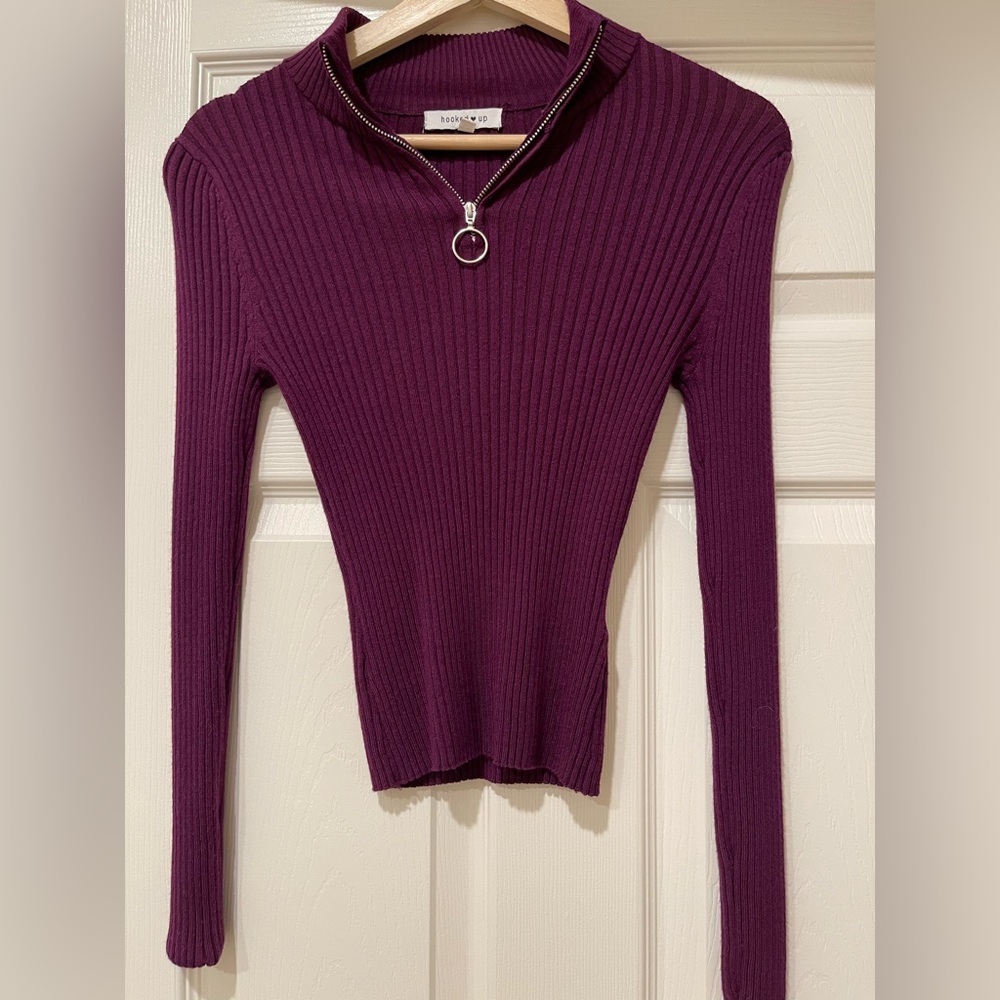 Hooked Up by IOT Ribbed Plum Long Sleeve Top